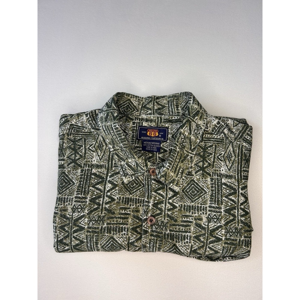 Route 66 Men's M Green Tribal Geometric Cotton Short Sleeve Button Up Shirt - Picture 10 of 10